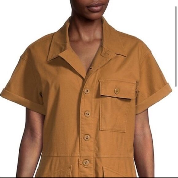 Current/Elliott Utilitarian Jumpsuit Short Sleeve Pants One Piece in Tan Sm NWT - Picture 2 of 8